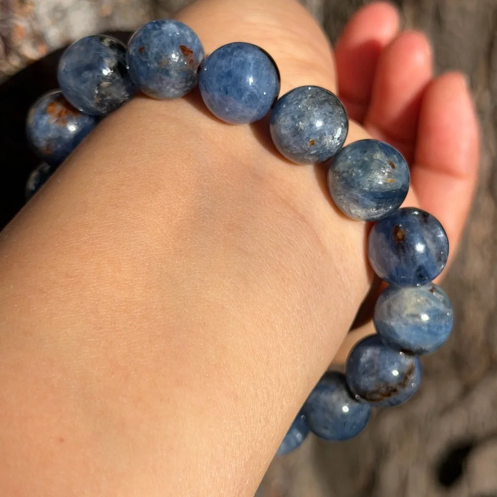 13.5mm‎ stretchable chunky blue kyanite bracelet 0740
